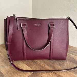 Kate Spade New York Newbury Lane Loden Satchel Bag Saffiano leather Burgundy
